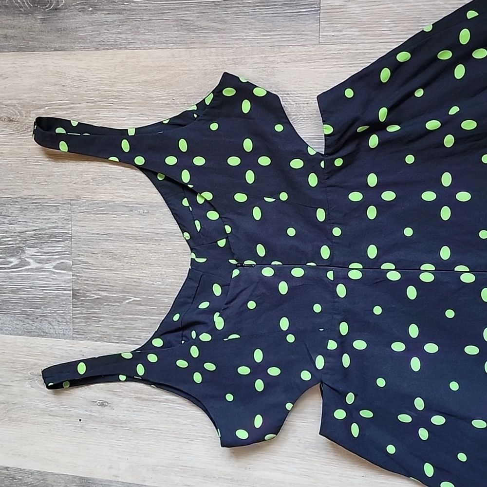 Topshop Cut-Out Black Midi Dress with Green Polka Dots - Picture 12 of 15